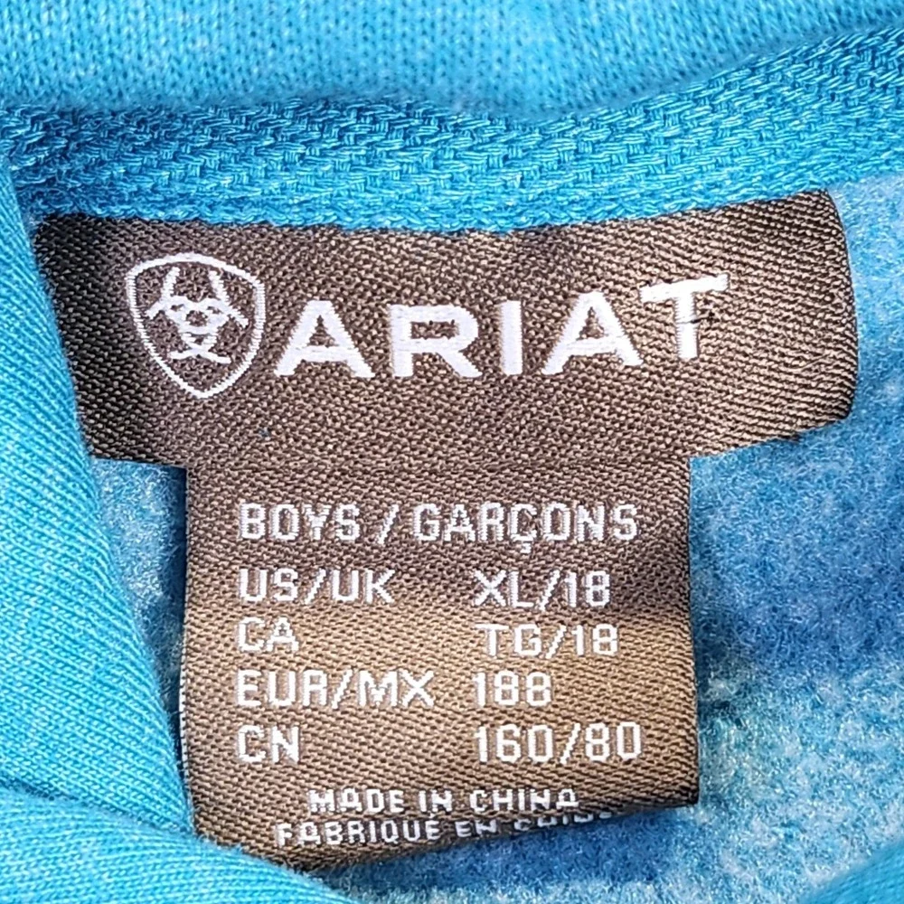 Ariat Hoodie Boys 18 Blue Pullover Western Graphic Kangaroo Pocket Sweatshirt